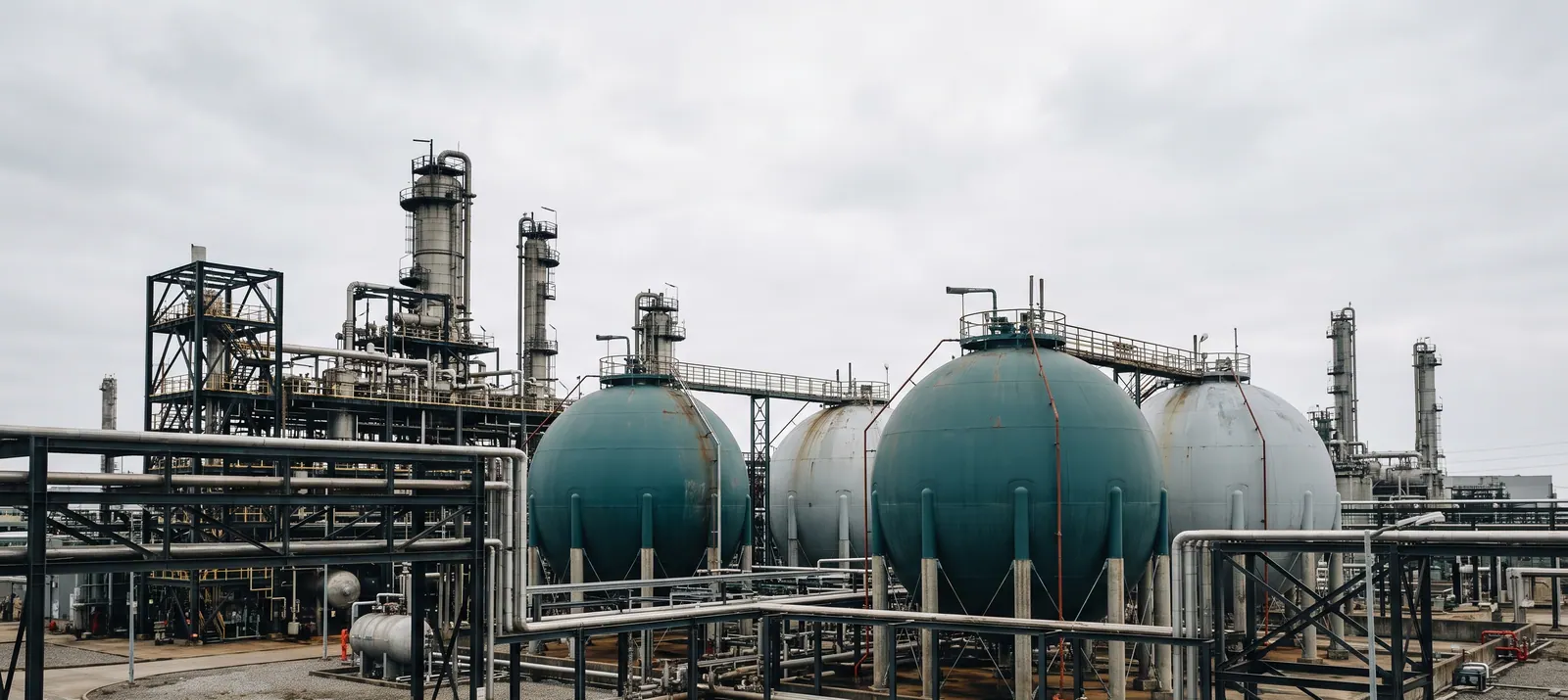 Spherical tanks and process plant of a petrochemical complex
